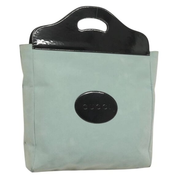 GUCCI Hand Bag Suede Light Blue Black 002 8000 Auth - Picture 1 of 15